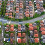 aerial view of home village and land management in bangkok thailand